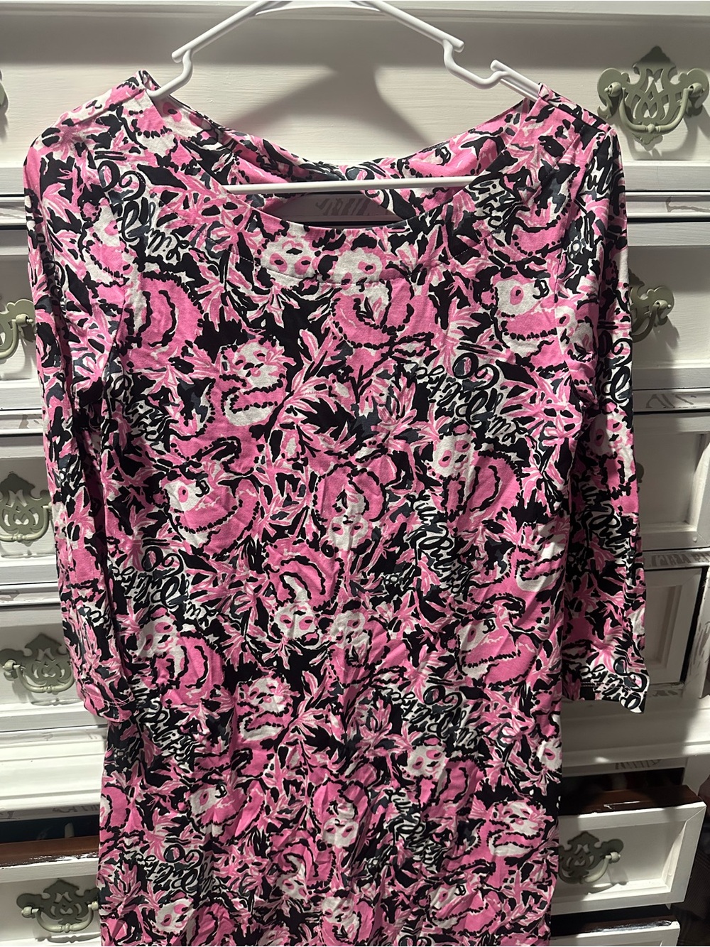 Lilly Pulitzer Pink & Black Printed 3/4 Sleeve Shift Dress Size Small